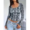 imageTrendy Queen Womens Long Sleeve Shirts Crop Tops Fall Fashion Solid Square Neck Going Out Basics Tees Y2k ClothesCobra