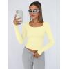imageTrendy Queen Womens Long Sleeve Shirts Crop Tops Fall Fashion Solid Square Neck Going Out Basics Tees Y2k ClothesCreamy Yellow