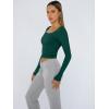 imageTrendy Queen Womens Long Sleeve Shirts Crop Tops Fall Fashion Solid Square Neck Going Out Basics Tees Y2k ClothesDark Green