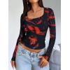 imageTrendy Queen Womens Long Sleeve Shirts Crop Tops Fall Fashion Solid Square Neck Going Out Basics Tees Y2k ClothesFlame