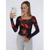 imageTrendy Queen Womens Long Sleeve Shirts Crop Tops Fall Fashion Solid Square Neck Going Out Basics Tees Y2k ClothesFlame