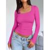imageTrendy Queen Womens Long Sleeve Shirts Crop Tops Fall Fashion Solid Square Neck Going Out Basics Tees Y2k ClothesHot Pink