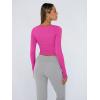 imageTrendy Queen Womens Long Sleeve Shirts Crop Tops Fall Fashion Solid Square Neck Going Out Basics Tees Y2k ClothesHot Pink