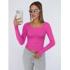 imageTrendy Queen Womens Long Sleeve Shirts Crop Tops Fall Fashion Solid Square Neck Going Out Basics Tees Y2k ClothesHot Pink