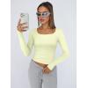 imageTrendy Queen Womens Long Sleeve Shirts Crop Tops Fall Fashion Solid Square Neck Going Out Basics Tees Y2k ClothesLemon Yellow