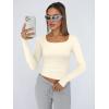 imageTrendy Queen Womens Long Sleeve Shirts Crop Tops Fall Fashion Solid Square Neck Going Out Basics Tees Y2k ClothesLight Apricot