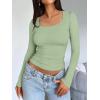imageTrendy Queen Womens Long Sleeve Shirts Crop Tops Fall Fashion Solid Square Neck Going Out Basics Tees Y2k ClothesLight Green
