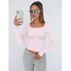 imageTrendy Queen Womens Long Sleeve Shirts Crop Tops Fall Fashion Solid Square Neck Going Out Basics Tees Y2k ClothesLight Pink