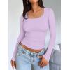 imageTrendy Queen Womens Long Sleeve Shirts Crop Tops Fall Fashion Solid Square Neck Going Out Basics Tees Y2k ClothesLight Purple