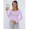 imageTrendy Queen Womens Long Sleeve Shirts Crop Tops Fall Fashion Solid Square Neck Going Out Basics Tees Y2k ClothesLight Purple