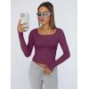 imageTrendy Queen Womens Long Sleeve Shirts Crop Tops Fall Fashion Solid Square Neck Going Out Basics Tees Y2k ClothesMulberry