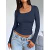 imageTrendy Queen Womens Long Sleeve Shirts Crop Tops Fall Fashion Solid Square Neck Going Out Basics Tees Y2k ClothesNavy