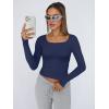 imageTrendy Queen Womens Long Sleeve Shirts Crop Tops Fall Fashion Solid Square Neck Going Out Basics Tees Y2k ClothesNavy Blue