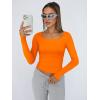 imageTrendy Queen Womens Long Sleeve Shirts Crop Tops Fall Fashion Solid Square Neck Going Out Basics Tees Y2k ClothesOrange