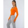 imageTrendy Queen Womens Long Sleeve Shirts Crop Tops Fall Fashion Solid Square Neck Going Out Basics Tees Y2k ClothesOrange