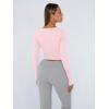 imageTrendy Queen Womens Long Sleeve Shirts Crop Tops Fall Fashion Solid Square Neck Going Out Basics Tees Y2k ClothesPink