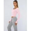 imageTrendy Queen Womens Long Sleeve Shirts Crop Tops Fall Fashion Solid Square Neck Going Out Basics Tees Y2k ClothesPink