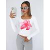 imageTrendy Queen Womens Long Sleeve Shirts Crop Tops Fall Fashion Solid Square Neck Going Out Basics Tees Y2k ClothesPink Flower