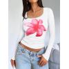 imageTrendy Queen Womens Long Sleeve Shirts Crop Tops Fall Fashion Solid Square Neck Going Out Basics Tees Y2k ClothesPink Flower