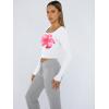 imageTrendy Queen Womens Long Sleeve Shirts Crop Tops Fall Fashion Solid Square Neck Going Out Basics Tees Y2k ClothesPink Flower