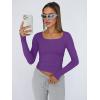 imageTrendy Queen Womens Long Sleeve Shirts Crop Tops Fall Fashion Solid Square Neck Going Out Basics Tees Y2k ClothesPurple