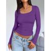 imageTrendy Queen Womens Long Sleeve Shirts Crop Tops Fall Fashion Solid Square Neck Going Out Basics Tees Y2k ClothesPurple