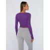 imageTrendy Queen Womens Long Sleeve Shirts Crop Tops Fall Fashion Solid Square Neck Going Out Basics Tees Y2k ClothesPurple