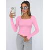 imageTrendy Queen Womens Long Sleeve Shirts Crop Tops Fall Fashion Solid Square Neck Going Out Basics Tees Y2k ClothesRose Pink