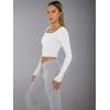 imageTrendy Queen Womens Long Sleeve Shirts Crop Tops Fall Fashion Solid Square Neck Going Out Basics Tees Y2k ClothesWhite