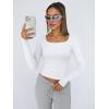 imageTrendy Queen Womens Long Sleeve Shirts Crop Tops Fall Fashion Solid Square Neck Going Out Basics Tees Y2k ClothesWhite