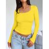 imageTrendy Queen Womens Long Sleeve Shirts Crop Tops Fall Fashion Solid Square Neck Going Out Basics Tees Y2k ClothesYellow