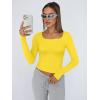 imageTrendy Queen Womens Long Sleeve Shirts Crop Tops Fall Fashion Solid Square Neck Going Out Basics Tees Y2k ClothesYellow