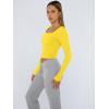 imageTrendy Queen Womens Long Sleeve Shirts Crop Tops Fall Fashion Solid Square Neck Going Out Basics Tees Y2k ClothesYellow