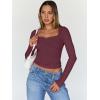 imageTrendy Queen Womens Long Sleeve Tops Going Out Top Trendy Cute Shirt Y2k Clothes Fashion Clothing Fall Outfits 2026Wine Red
