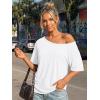 imageTrendy Queen Womens Off The Shoulder Tops Oversized Tshirts Casual Short Sleeve Basic Tees Cute Summer Fashion Clothes 2026White