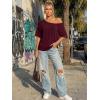 imageTrendy Queen Womens Off The Shoulder Tops Oversized Tshirts Casual Short Sleeve Basic Tees Cute Summer Fashion Clothes 2026Wine Red