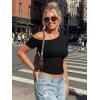 imageTrendy Queen Womens One Shoulder Short Sleeve Going Out TShirts 2026 Summer Crop TopsBlack
