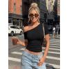 imageTrendy Queen Womens One Shoulder Short Sleeve Going Out TShirts 2026 Summer Crop TopsBlack