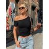 imageTrendy Queen Womens One Shoulder Short Sleeve Going Out TShirts 2026 Summer Crop TopsBlack