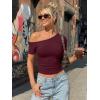 imageTrendy Queen Womens One Shoulder Short Sleeve Going Out TShirts 2026 Summer Crop TopsBurgundy