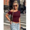 imageTrendy Queen Womens One Shoulder Short Sleeve Going Out TShirts 2026 Summer Crop TopsBurgundy