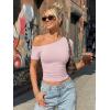 imageTrendy Queen Womens One Shoulder Short Sleeve Going Out TShirts 2026 Summer Crop TopsPink