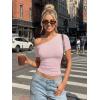imageTrendy Queen Womens One Shoulder Short Sleeve Going Out TShirts 2026 Summer Crop TopsPink