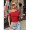 imageTrendy Queen Womens One Shoulder Short Sleeve Going Out TShirts 2026 Summer Crop TopsRed