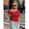 imageTrendy Queen Womens One Shoulder Short Sleeve Going Out TShirts 2026 Summer Crop TopsRed