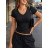 imageTrendy Queen Womens Short Sleeve Shirts V Neck Basic Crop Tops 2026 Fashion Summer Cute Tee Slim Fit Workout Y2k ClothesBlack