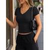 imageTrendy Queen Womens Short Sleeve Shirts V Neck Basic Crop Tops 2026 Fashion Summer Cute Tee Slim Fit Workout Y2k ClothesBlack
