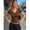 imageTrendy Queen Womens Short Sleeve Shirts V Neck Basic Crop Tops 2026 Fashion Summer Cute Tee Slim Fit Workout Y2k ClothesChocolate
