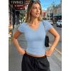 imageTrendy Queen Womens Short Sleeve Shirts V Neck Basic Crop Tops 2026 Fashion Summer Cute Tee Slim Fit Workout Y2k ClothesLight Blue
