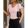 imageTrendy Queen Womens Short Sleeve Shirts V Neck Basic Crop Tops 2026 Fashion Summer Cute Tee Slim Fit Workout Y2k ClothesLight Pink
